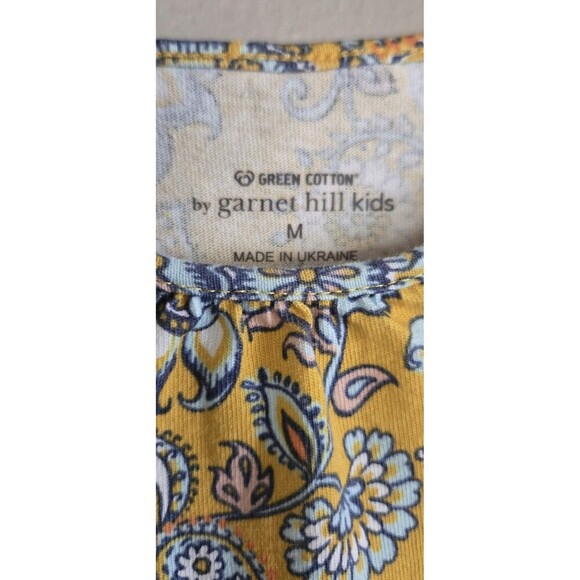 Garnet Hill Dress Organic Cotton Yellow Blue Floral Shift Girls Medium - Picture 2 of 7
